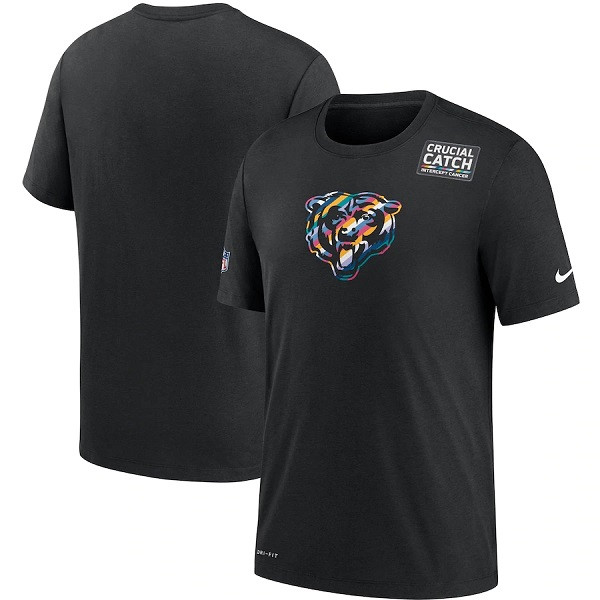 Men's Chicago Bears 2020 Black Sideline Crucial Catch Performance NFL T-Shirt